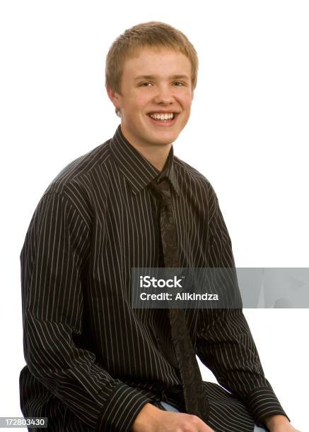 Smiling Teen In Black Shirt And Tie Stock Photo - Download Image Now - 16-17 Years, Adult, Adults Only