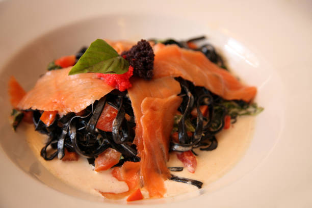 istock Black Tagliatelle with Salmon and Caviar 172804460