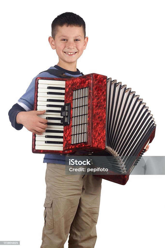Junge und Akkordeon - Lizenzfrei Akkordeon - Instrument Stock-Foto