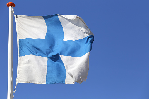 Finnish flag flying in the wind