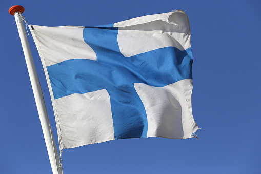 Finnish flag flying in the wind