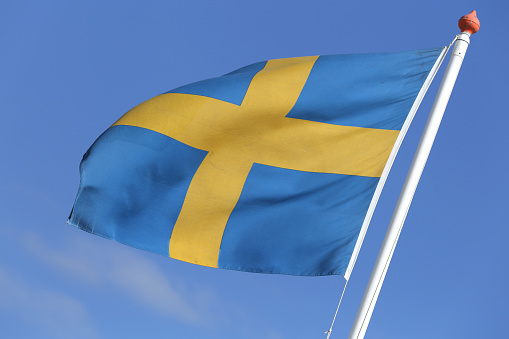 Swedish flag flying in the wind