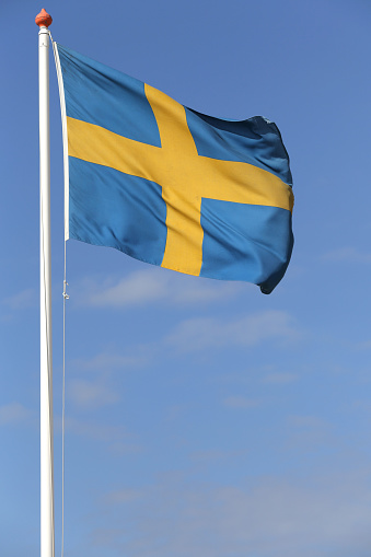 Swedish flag flying in the wind