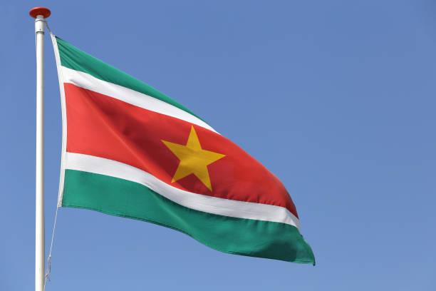 istock Surinamese flag flying in the wind 1728055436