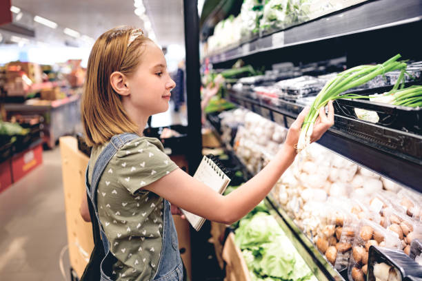 Pretty girl child shopping in supermarket