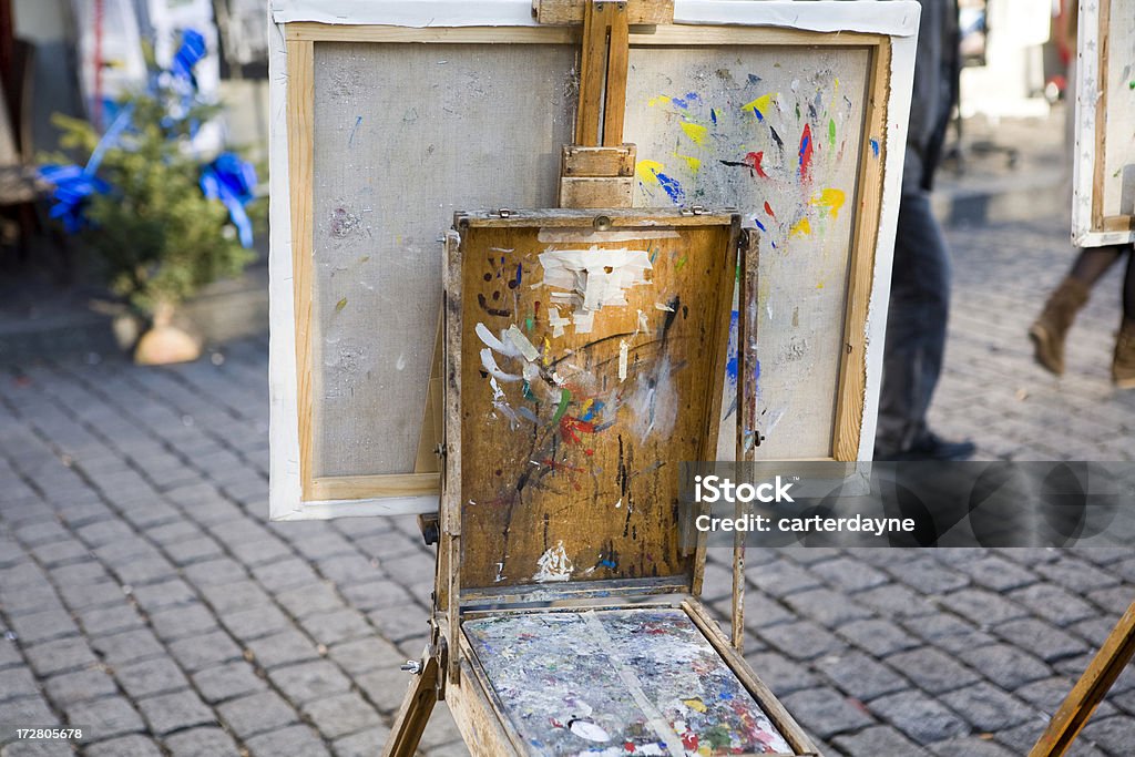 Painter canvas on Montparnasse, Paris, France "The backside of a painters canvas on the top of the Montparnasse hill in Paris, France.  See my" Easel Stock Photo