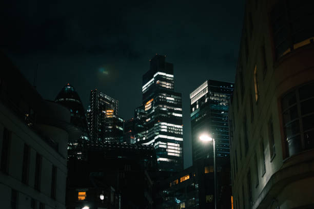 Night skyline in London, office buildings at night