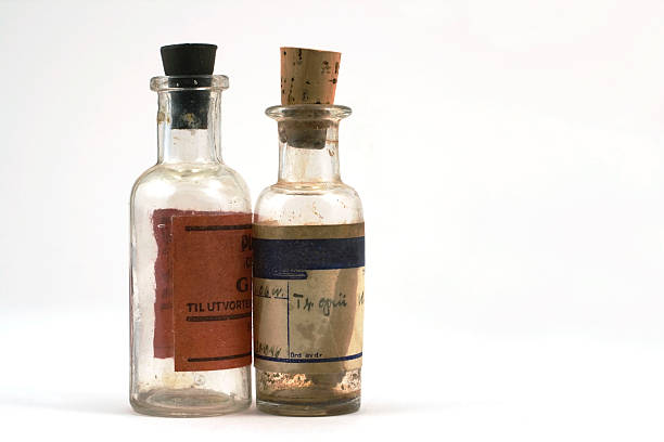istock Group of small vintage translucent medicine bottles. 172806068