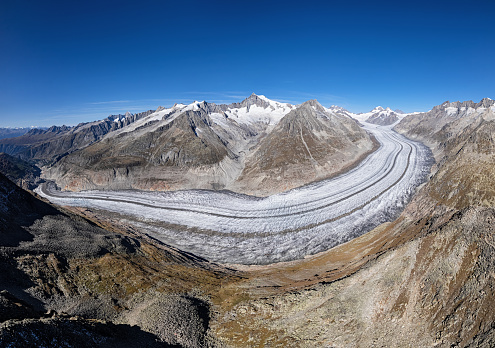 Panoramic view of Mont Blanc massif in winter, Italy