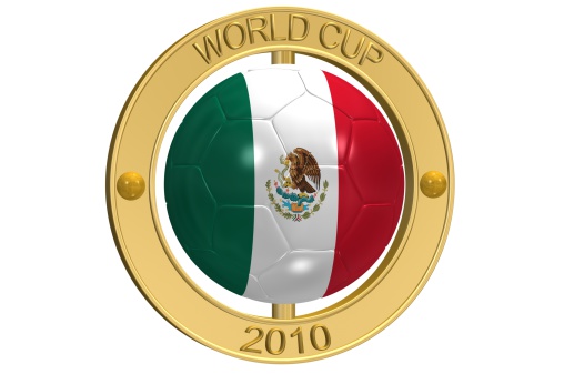 3d ray traced rendering of a golden  World Cup 2010 Football Medallion aa Mexico
