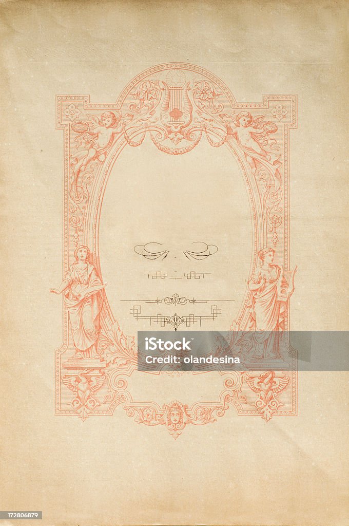 Carta d'epoca con cornice e scorrimento - Foto stock royalty-free di Antico - Vecchio stile