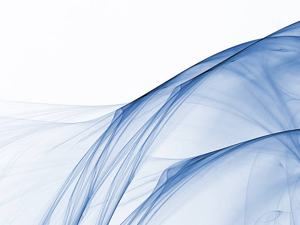 Abstract blue silky smoke or fabric against white background stock photo