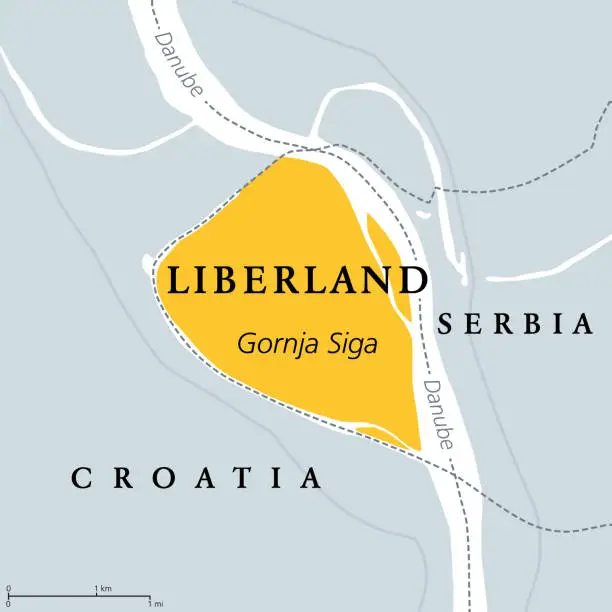 Vector illustration of Free Republic of Liberland, unrecognized micronation in Europe, gray political map