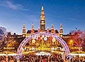Christmas market on Rathausplatz in Vienna at Christmas Eve