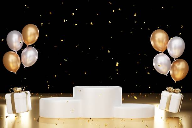 istock Gold confetti with award podium 1728081121