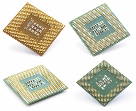 CPU collection isolated on white. Image combined from four separate photos. 