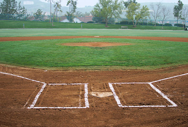 istock Panoramic view of a baseball field under cloudy sky 172808699