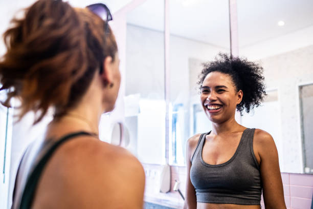 istock Friends talking in bathroom at gym 1728096252