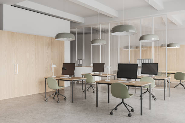 istock White and glass opens space office corner with wardrobe 1728114014
