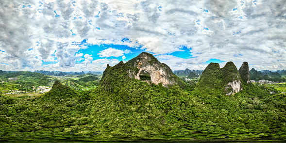 360 degree aerial view of Yangshuo Moon Hill, China