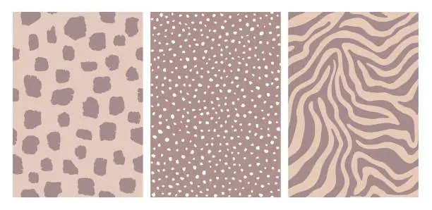 Vector illustration of Wild patterns. Set of dots and stripes backgrounds. Vector illustration in beige and brown colors