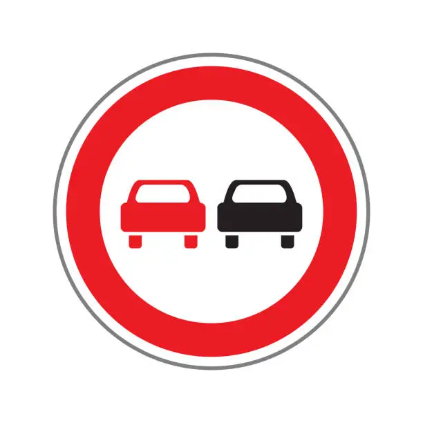 Vector illustration of No Overtaking. Traffic Road Sign. Isolated on White. Vector Illustration