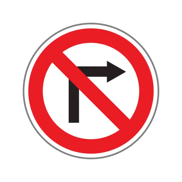 Vector illustration of No Right Turn. Traffic Road Sign. Isolated on White. Vector Illustration