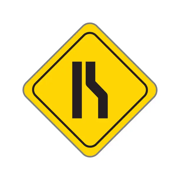 Vector illustration of Road Narrows. Traffic Road Sign. Isolated on White. Vector Illustration