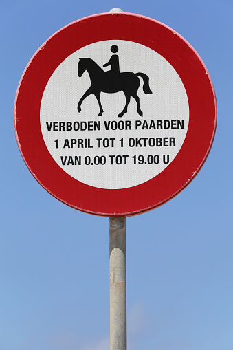 Dutch road sign: limited access for equestrians