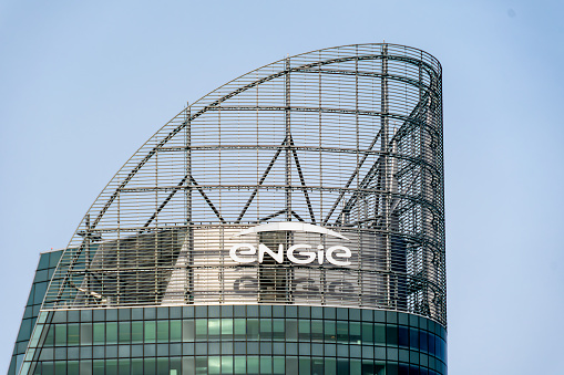Courbevoie, France - October 9, 2023: Exterior view of the tower housing the head office of Engie, a French energy industrial group