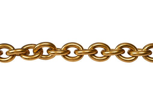 Golden chain isolated on white background. Top view.