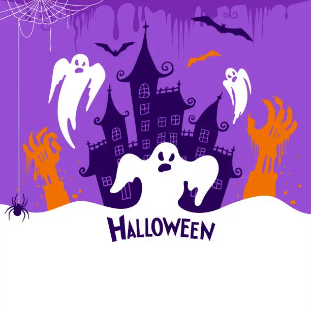 Vector illustration of Halloween Poster. Trick or Threat. Ghost.