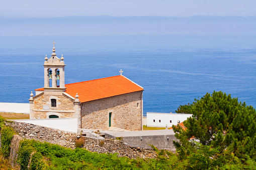 San Adrián church, seascape in Costa da Morte, A Coruña province, Galicia, Spain.