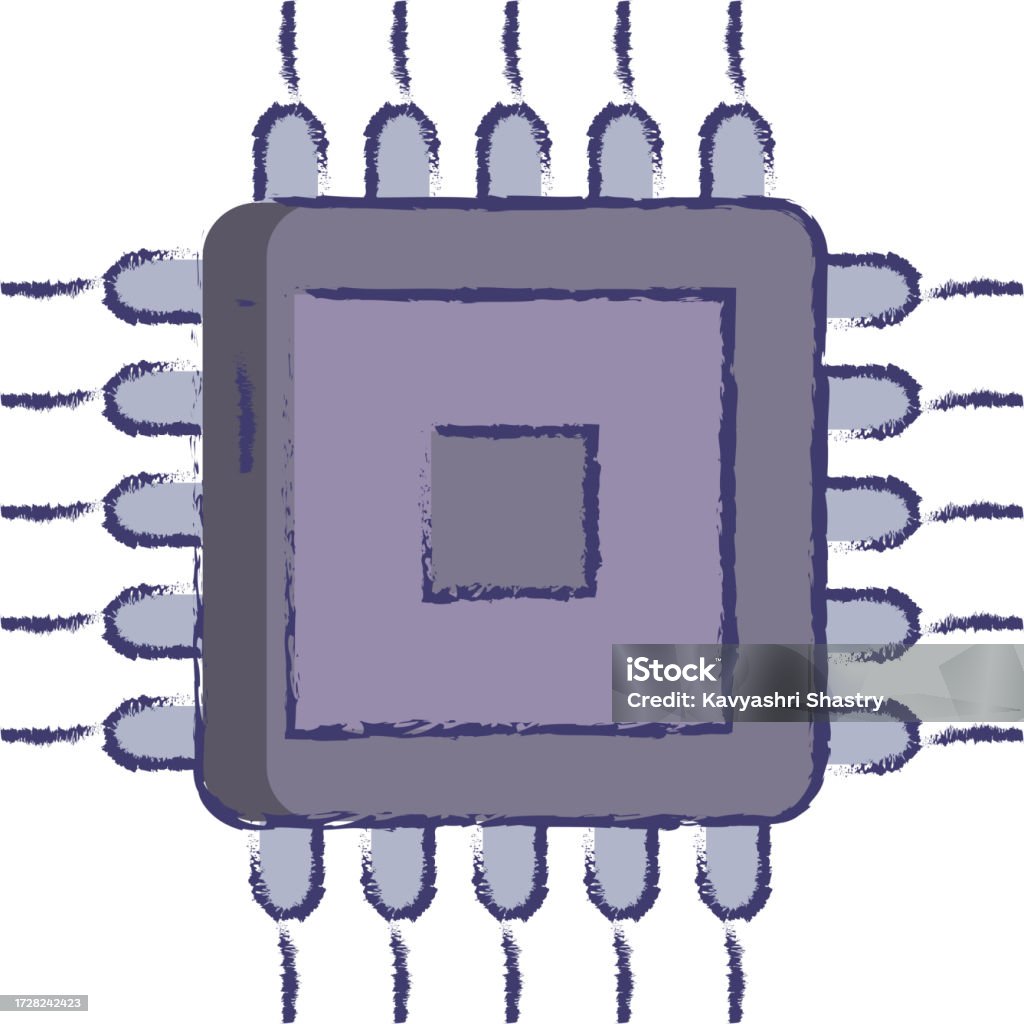 Microprocessor Chip Hand Drawn Vector Illustration Stock Illustration ...