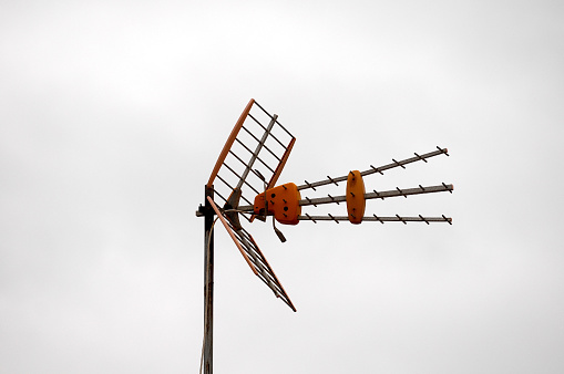 Antennas on a Roof over a Cloudy Sky, in Canary Islands, Spain