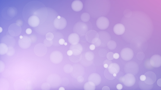 Pastel bokeh horizontal background, blurred circle lights on purple pink gradient backdrop. Abstract empty banner, realistic style. Vector picture for feminine holiday design, festive template.