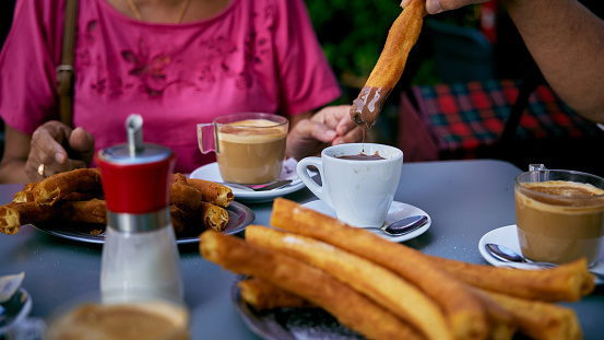 Churros delicious spanish food with hot chocolate