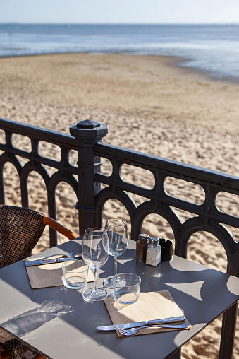 Table set in a beachside restaurant