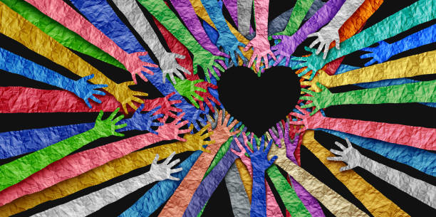 Diverse People United Diverse people United as social diversity and unity partnership as heart hands in a community group connected together shaped as a support symbol expressing the feeling of teamwork and togetherness. diversity hands forming heart stock pictures, royalty-free photos & images