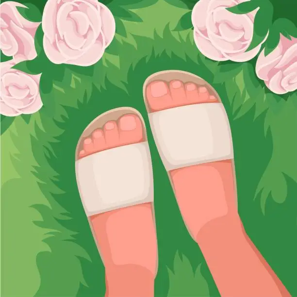 Vector illustration of Top View of Legs in Summer Flip Flops