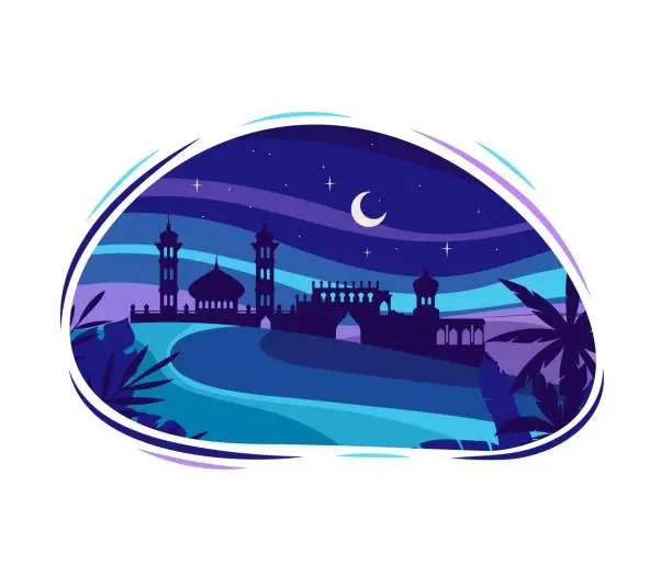 Vector illustration of Middle East City Silhouettes at Night