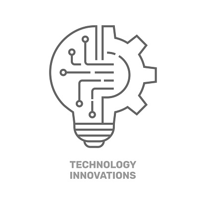 Innovation icon. Light bulb and cog inside, innovation symbol. Vector illustration. EPS 10.