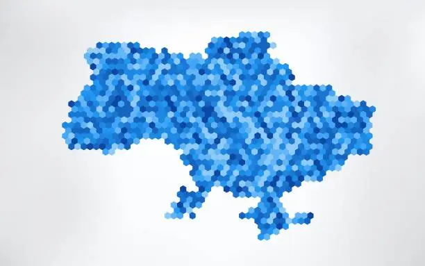 Vector illustration of Hexagonal Ukraine map with Crimea. hexagon geometric ukrainian map. Stock vector illustration isolated on white background.