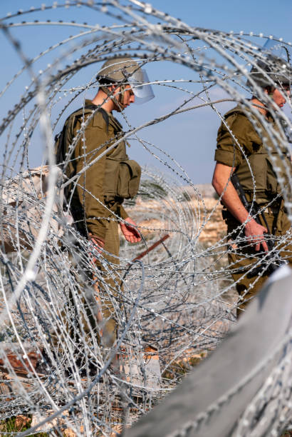 Israeli soldiers in the West Bank stock photo