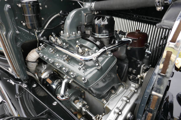 Engine of car. Repair machine. Machine Parts. Under hood of car. Internal combustion mechanism.