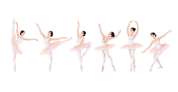 ilustrações de stock, clip art, desenhos animados e ícones de ballerina dancing set - fouetté