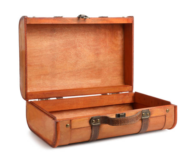 istock Opened brown stylish suitcase on white background 1728352814