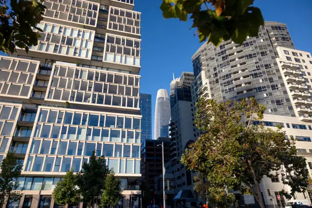 Looking up towards the Salesforce Tower in downtown San Francisco.