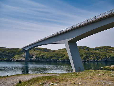 Scalpay Bridge, designed by Crouch Hogg Waterman and built by Edmund Nuttall in 1997. The 300m box girder bridge connects Scalpay to Harris across the Caolas Scalpaigh.
