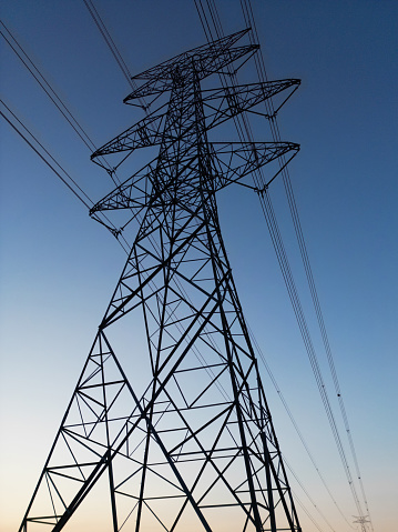 High voltage tower aerial view